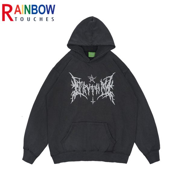 

mens hoodies sweatshirts rainbowtouches washed men fashion high street graphic vintage hip hop women hoodie superior quality 230712, Black