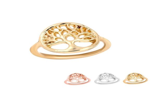 

whole 10pcslot goldsilverrose gold plated tree ring unique design tree of life ring round tree pattern ring efr0569844293, Silver