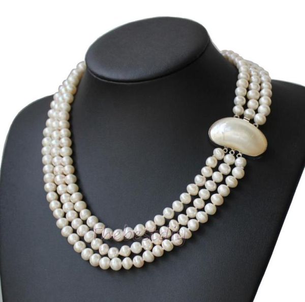 

3 row round freshwater pearl necklace christmas8534822, Silver
