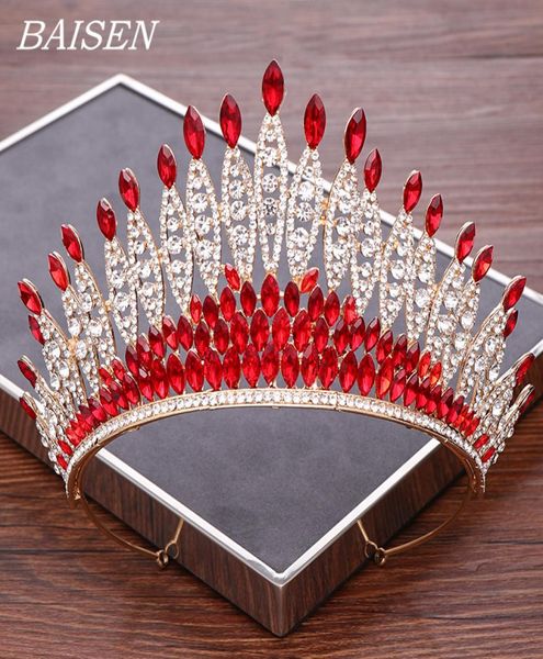 

red rhinestone wedding tiara jewelry bridal hair accessories luxurious bride crown headpiece bridal tiara hair ornament mx2007202325884, White;golden