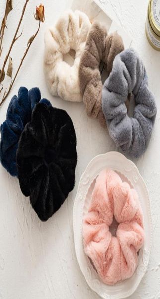 

velvet scrunchies hairband fluffy women hair ties rope solid soft hair band ponytail holder girls hair accessories 6 colors option7903893, Slivery;white