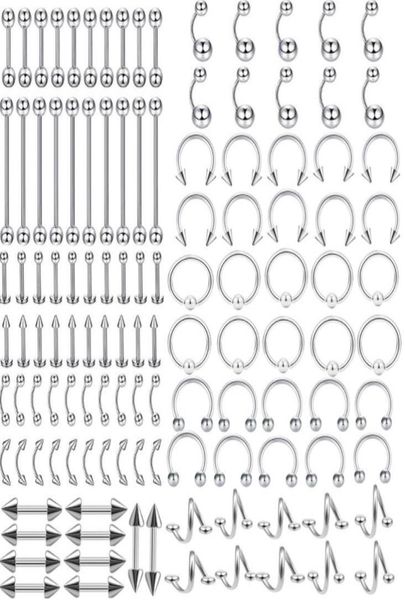 

rings jewelrybody jewelry whole 120pcs mix styles stainless steel body piercing tongue eyebrow belly nose ring aessories drop 4590312, Silver