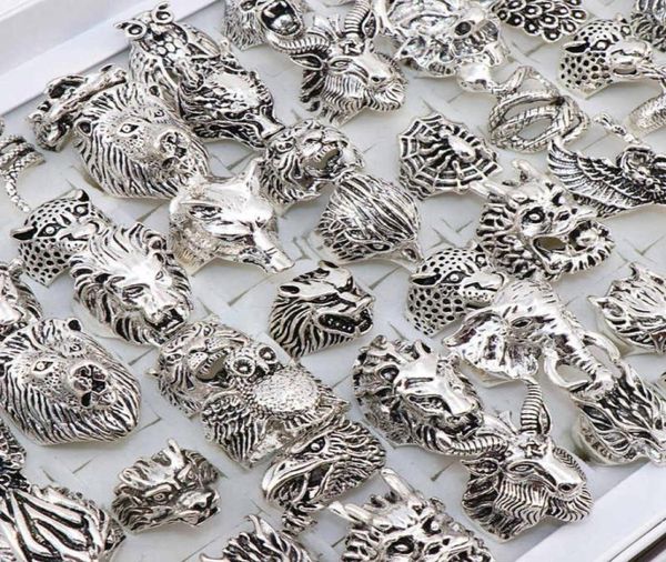 

gothic punk ring men retro dragon tiger wolf owl peacock leopard mix style animal ring jewelry8833512, Golden;silver