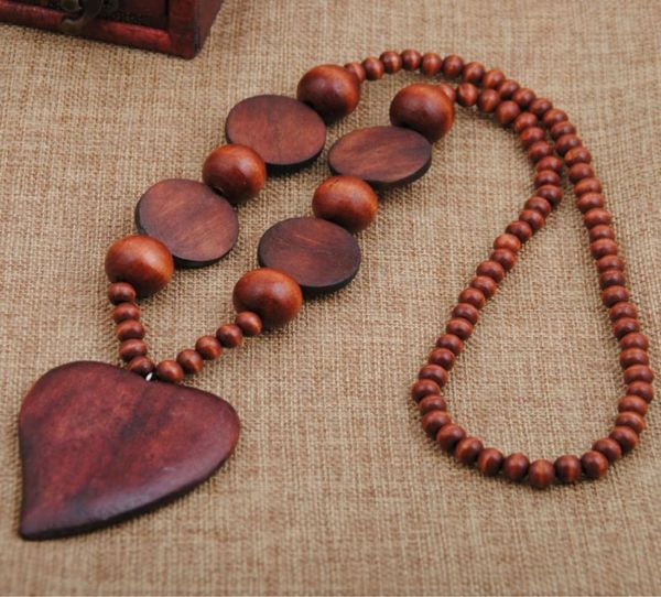 

women bohemian style personality wood beads heart pendant long necklace handmade vintage necklaces and pendants6826474, Silver