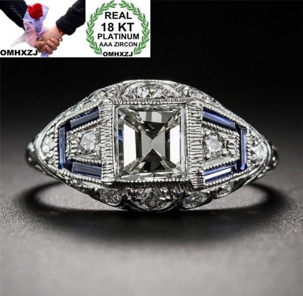 

omhxzj whole european solitaire rings fashion woman man party wedding gift square white blue z zircon 18kt white gold ring7917999, Golden;silver