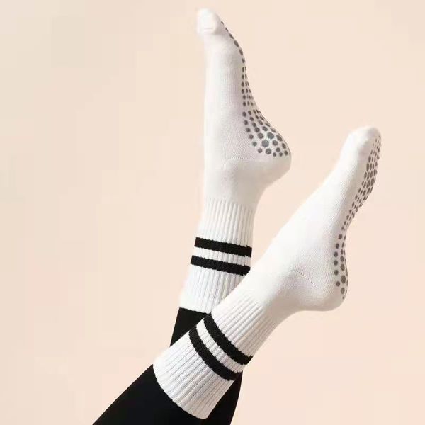 

pilates stockings alx non-slip yoga socks cotton women's mid-tube piles plus thick terry pilates yoga socks al, Black