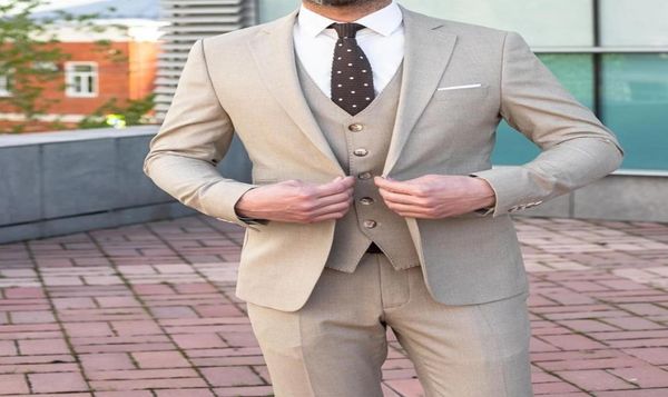 

khaki popular men suits three pieces fashion wedding blazer sets slim fit coat trousers vest custom made costume homme5468692, Black;gray