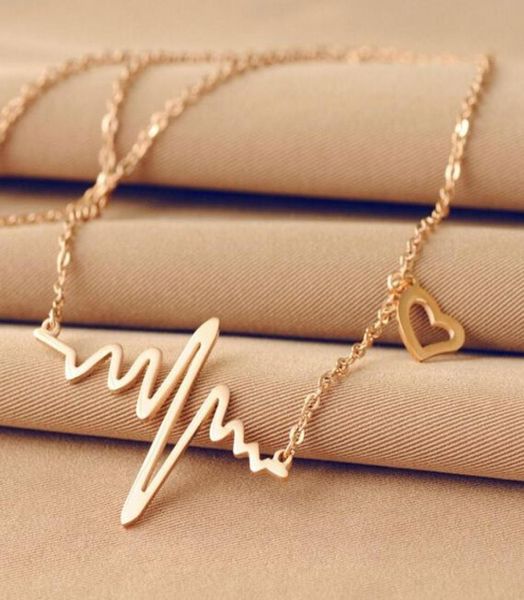 

silvergoldrose gold pick colour ekg heart beat necklace heartbeat rhythm with dangling heart stainless steel2425424, Silver