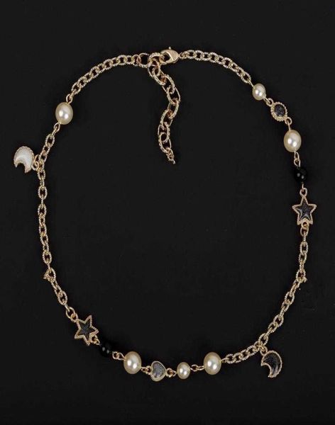 

brand fashion jewelry women vintage gold color black star resin pearls necklace choker sweater chain party fine fashion jewelry4979761, Silver