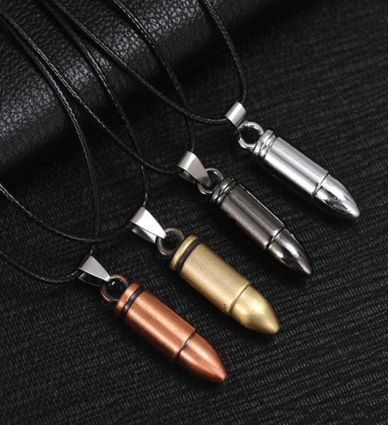

men titanium steel necklaces bullet pendant leather chain necklace women jewelry6780531, Silver