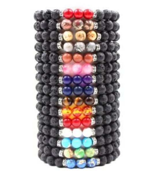 

8mm natural lava rock stone bracelet colorful chakra beads bracelets for women men volcanic yoga bracelet elastic energy jew8253768, Black