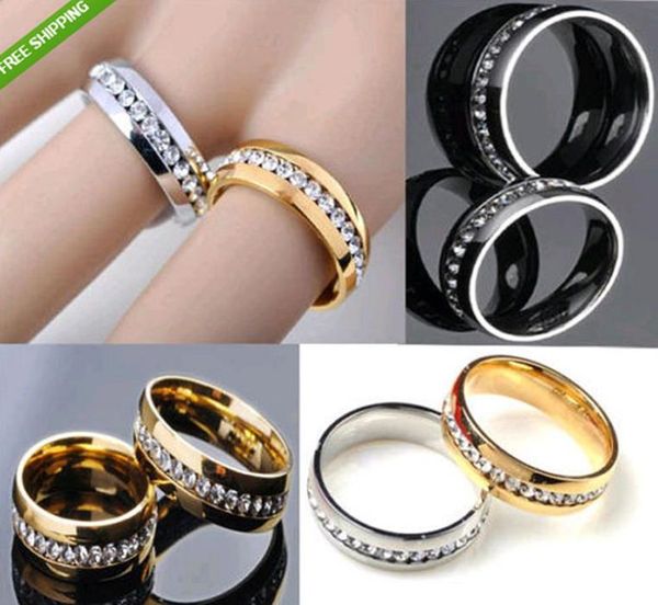

20pcs golden silver mix comfort fit one row zircon stainless steel charm rings full circle with cz rings whole rhinestone jewe4414441