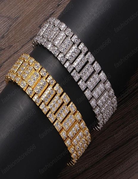 

fashion mens bling bracelet 18mm 78inch gold plated cz bracelet for men hip hop jewelry gift7999242, Black