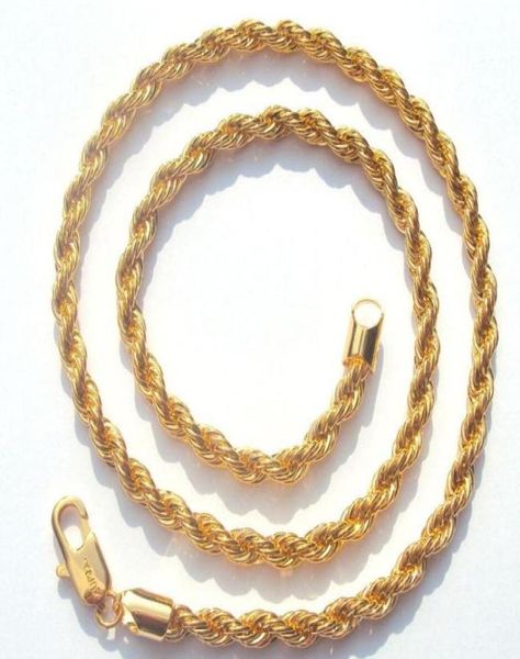 

highquality rope chain 6mm 14 k yellow fine solid gold gf thick ed braided mens hip hop 24quot inch necklace9605491, Silver