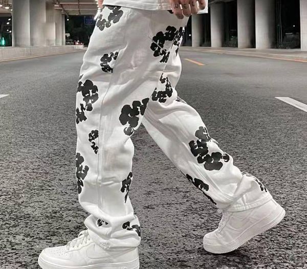 

men039s jeans style patchwork casual flower print mens vibe straight pants harajuku ripped oversize denim trousers streetwear1562068, Blue