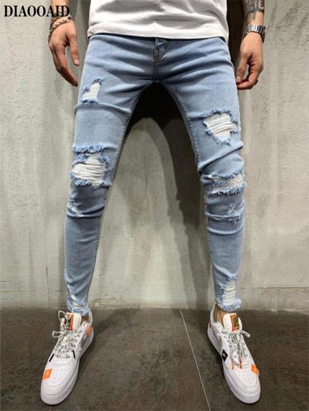 

2019 new jeans men spring menclothes denim pants male distressed slim fit casual trousers stretch ripped jeans5810868, Blue
