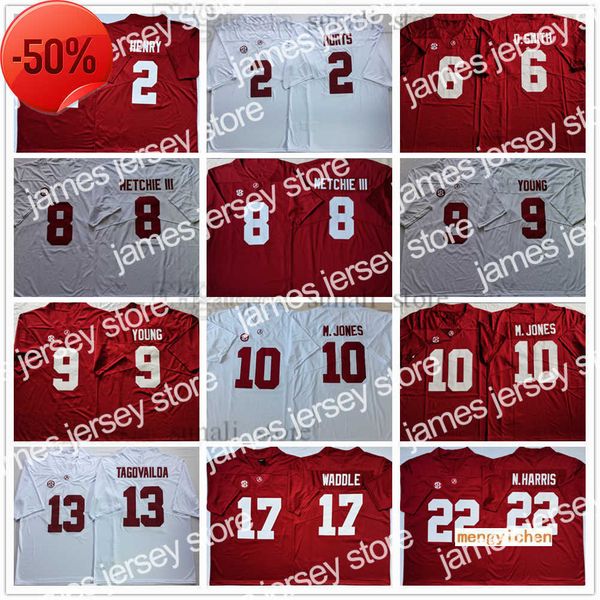 

american college football wear alabama crimson tide ncaa college jerseys 10 mac jones 2 jalen hurts 6 devonta smith 8 john metchie iii 9 bry, Black;red