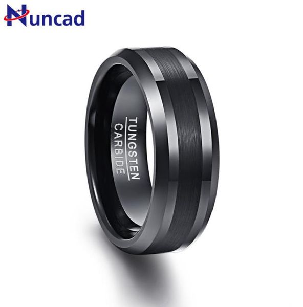 

whole 8mm tungsten carbide ring black wedding engagement band brushed center men039s ring beveled edge comfort fit size 712134037, Silver