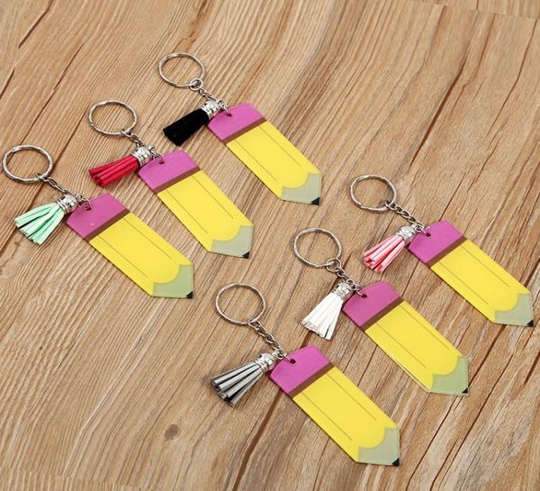 

teacher key chain pencil keychains diy handmade tassel pendant personalized blank acrylic keyring teacher039s day gift kimterl6711293, Slivery;golden