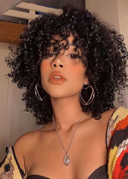 

synthetic wigs 12 inch short curly wig with bangs for black women afro kinky8246378