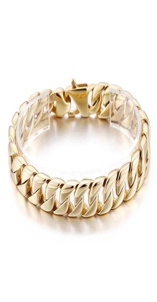 

23cm 9 inch 12mm gold fashion stainless steel cuban curb link chain bracelet women mens jewlery silve gold244n9446640, Black