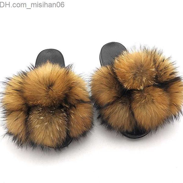 

slippers women's fur slider summer fluffy slider household shoes women's genuine fur slider household wholesale women's fur f, Black