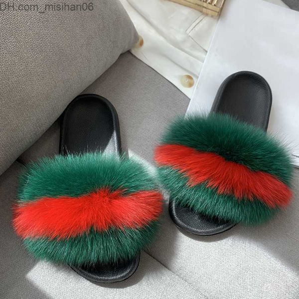 

slippers real fox fur slider women's home fur plush slider comfortable fur summer apartment sweet women's shoes women's fur i, Black