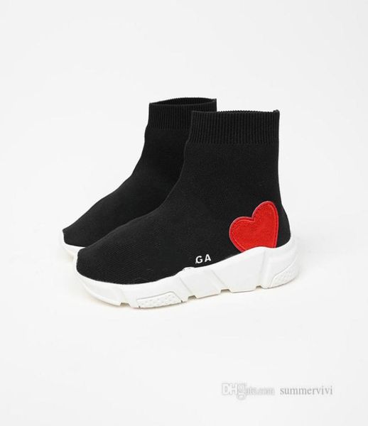 

fashion boys knitting socks sneakers kids knitted breathable running shoes children love heart embroidery sports casual shoe a74526122157, Black;red