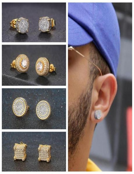 

stud retro earrings for men luxury gold color punk jewelry iced out zircon hip hop ear ring women039s accessories whole ohe4593304, Golden;silver