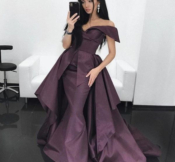 

dubai stylish mermaid prom dresses with overskirt off shoulder sleeveless weep train party dress glamorous celebrity evening 5464637, Black