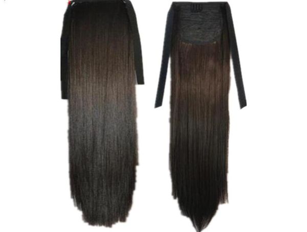 

105 synthetic ponytail long straight hair 16quot22quot clip ponytail hair extension blonde brown ombre hair tail with drawstr3503213, Black