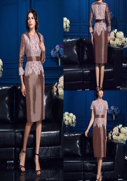 

elegant mother of the bride dresses with jacket knee length appliqued jewel neck lace mother gowns 34 long sleeve wedding guest d1536120, Black;red