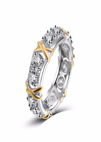 

twocolor classic white crystal pave woman silver color rings fashion wedding jewelry cross x shape ring for women gift8424302