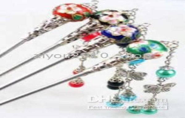 

10pc beautiful chinese style multicolor cloisonne hairsticks4385237, Golden;white