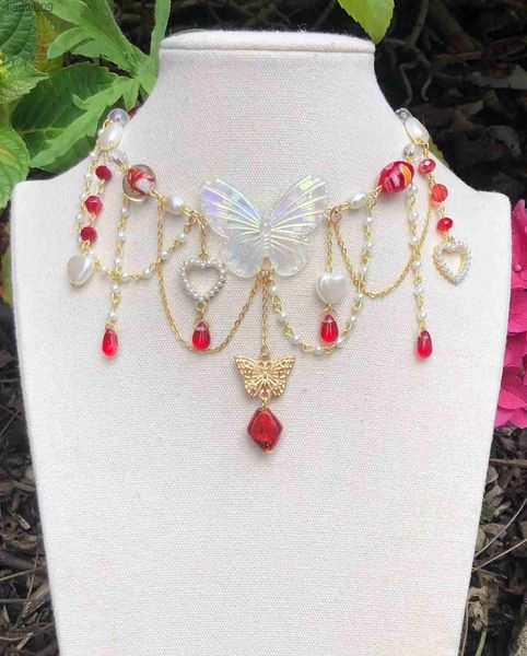 

fairycore butterfly necklace y2k indie jewelry pixie cottagecore beaded choker necklace l230704, Silver