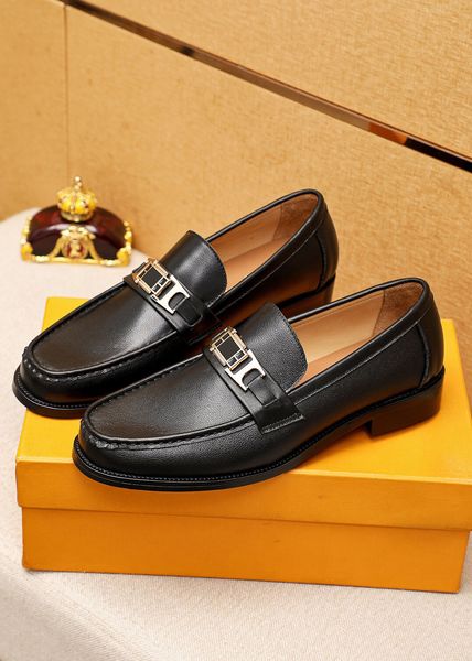 

2023 men dress shoes genuine leather designer slip on brogues wedding party business flats male classic brand casual loafers size 38-46, Black