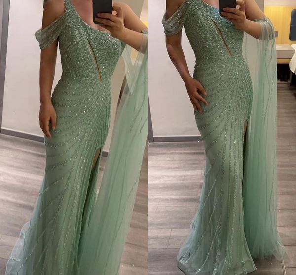 

luxury dubai arabic mint plus size sheath evening dresses one shoulder beaded sequined formal wear party dress pageant engagement celebrity, Black;red