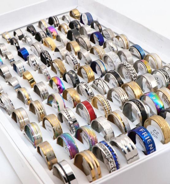 

fashion 100pcslots assorted mens stainless steel rings jewelry party gift wedding rings for women mix style4788652, Silver