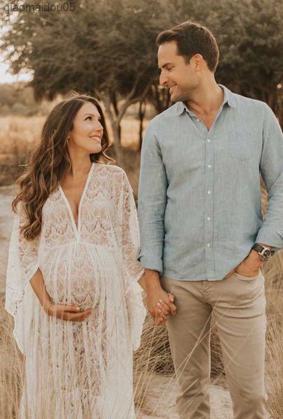 

see through lace maternity p shoot long dresses boho pregnancy lace dresses l230712, White