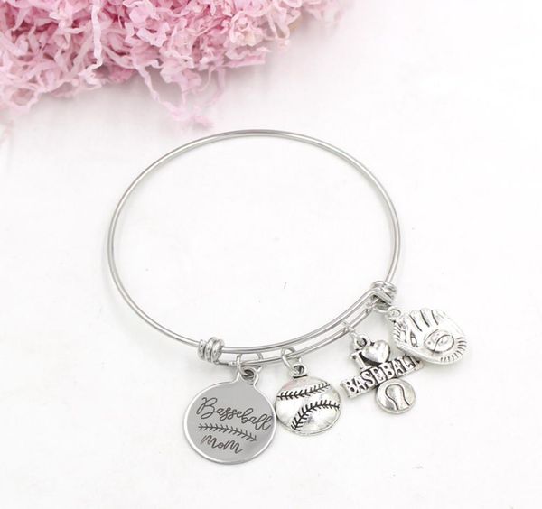 

whole custom personalized bracelet women039s jewelry stainless steel wire bangle baseball mom bracelets for mom mama mother1714835, Golden;silver