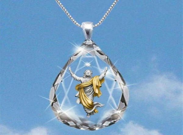 

crystal cross jesus necklace for women heaven stairs pendant european and american gergeous large heart crystal jewelry christian 4172135, Silver