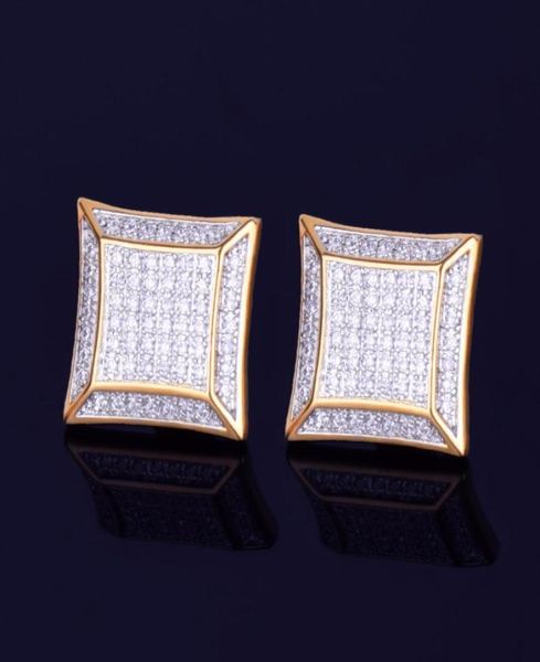 

new 15mm width square stud earring for men women039s ice out cz stone rock street gold star hip hop jewelry three colors9915861, Golden;silver