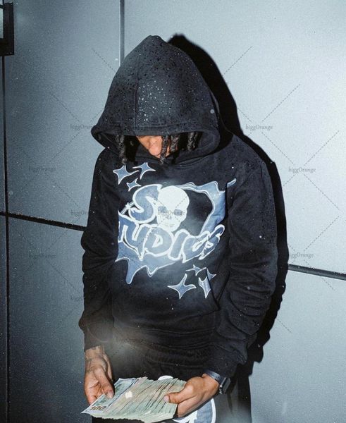 

mens hoodies sweatshirts harajuku streetwear graphic foaming mens hoodie y2k high street couple hooded sweatshirt casual loose fashion 23071, Black