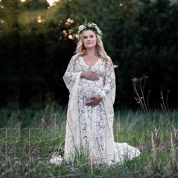 

maternity pgraphy dress long skirt bohemian style lace pregnant woman dress dio shooting auxiliary styling supplies l230712, White
