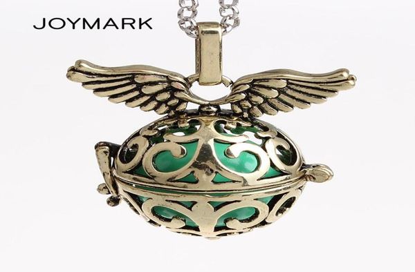 

12pcslot 5 colors openable angel wing hollow chime box cage musical sound ball pendant pregnancy necklaces for mother hcpn171306877, Silver