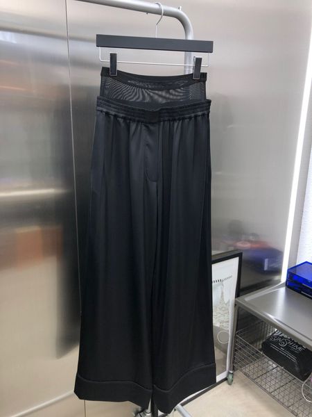

2023 women's pants summer women's fashion elasticity waist casual straight loose wide leg pants trousers, Black;white