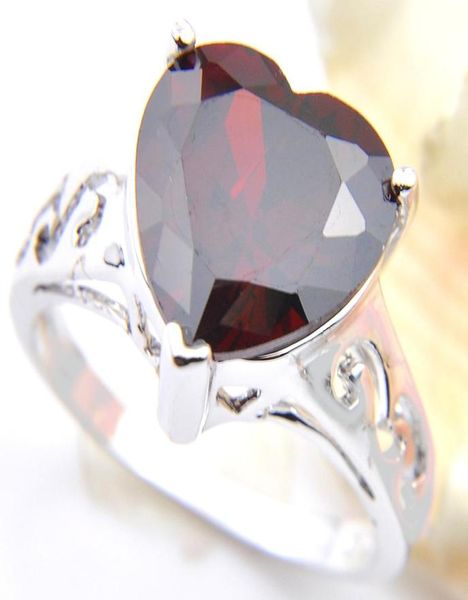 

10 pcs lot luckyshine holiday gift jewelry heartshaped red cubic zirconia gems 925 silver for women wedding rings size 7 8 9 new5545883, Golden;silver