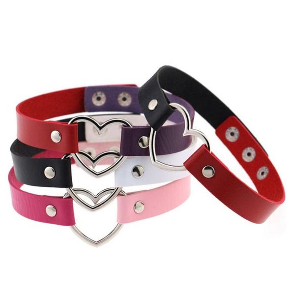 

1pc women girls punk goth double color pu leather rivet heart ring collar choker funky necklace charms jewelry5852796, Golden;silver