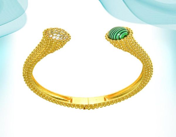 

creative green agate ushaped bangle with diamonds retro copper metal cuff charm female ladies friendship bracelets on hand punk s5507655, Black