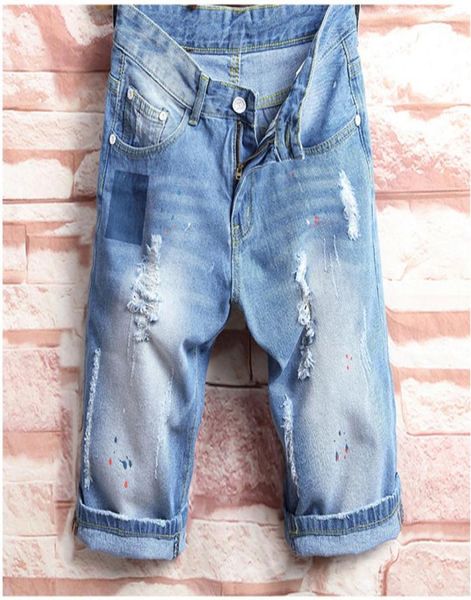 

new men039s shorts jean denim causual fashional distressed shorts skate board jogger ankle ripped wave 4191501, Blue